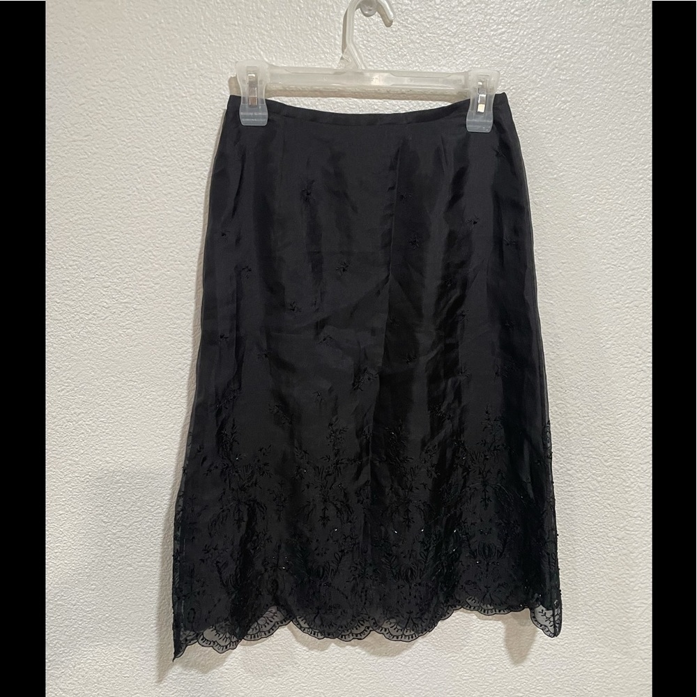 ANN TAYLOR Silk embroidered black midi skirt-2P - Picture 11 of 11